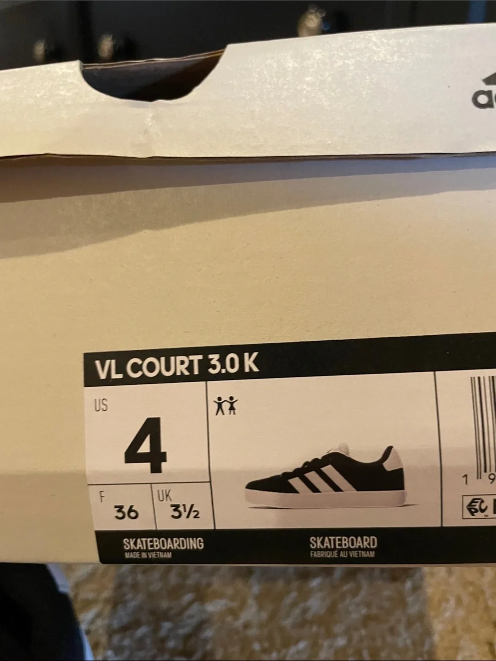 NIB- adidas Black & White Court-Style Sneakers- kids 4